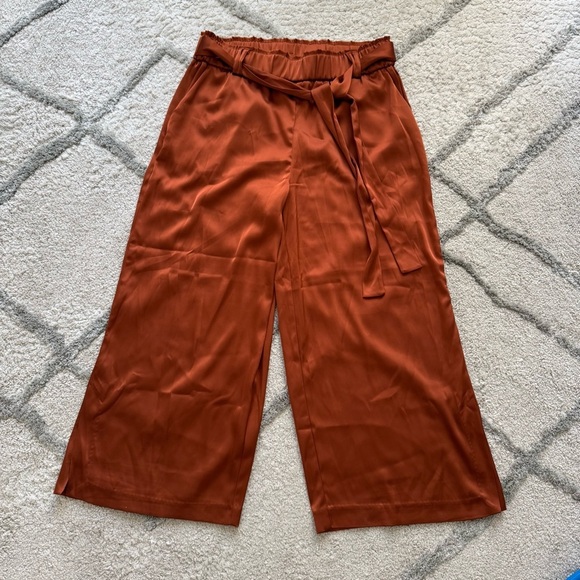 Joie Wide Leg Silky Belted Pants Cropped pull on burnt orange high rise medium - Picture 1 of 8